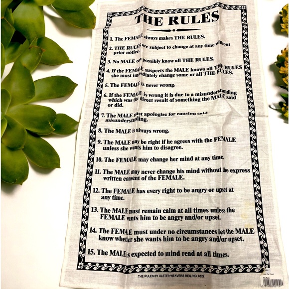 “The Woman Always makes the Rules.” Linen Tea Towel NWT Cream/Black - Picture 5 of 9